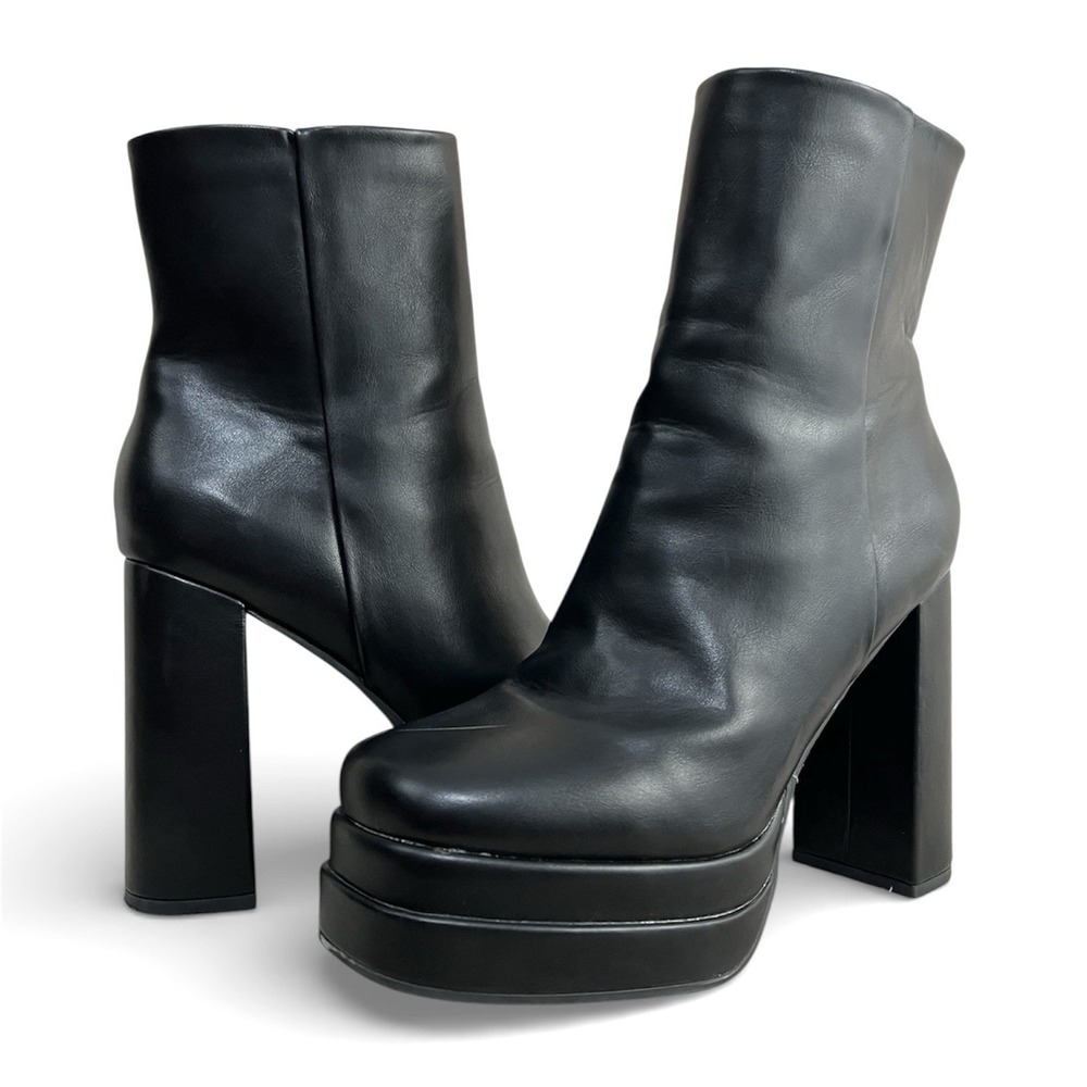Women Chunky Platform Ankle Boots 9.5 Black Square Toe Midcalf Retro Y2K Goth‎